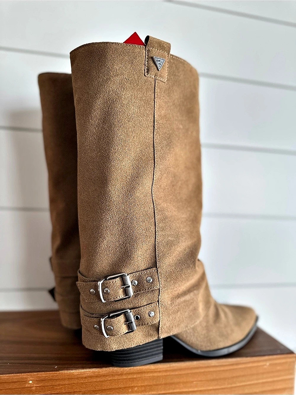 GUESS Guinna Fold Over Slouchy Suede Wedge
Boots Brown Size 8M - Picture 11 of 14